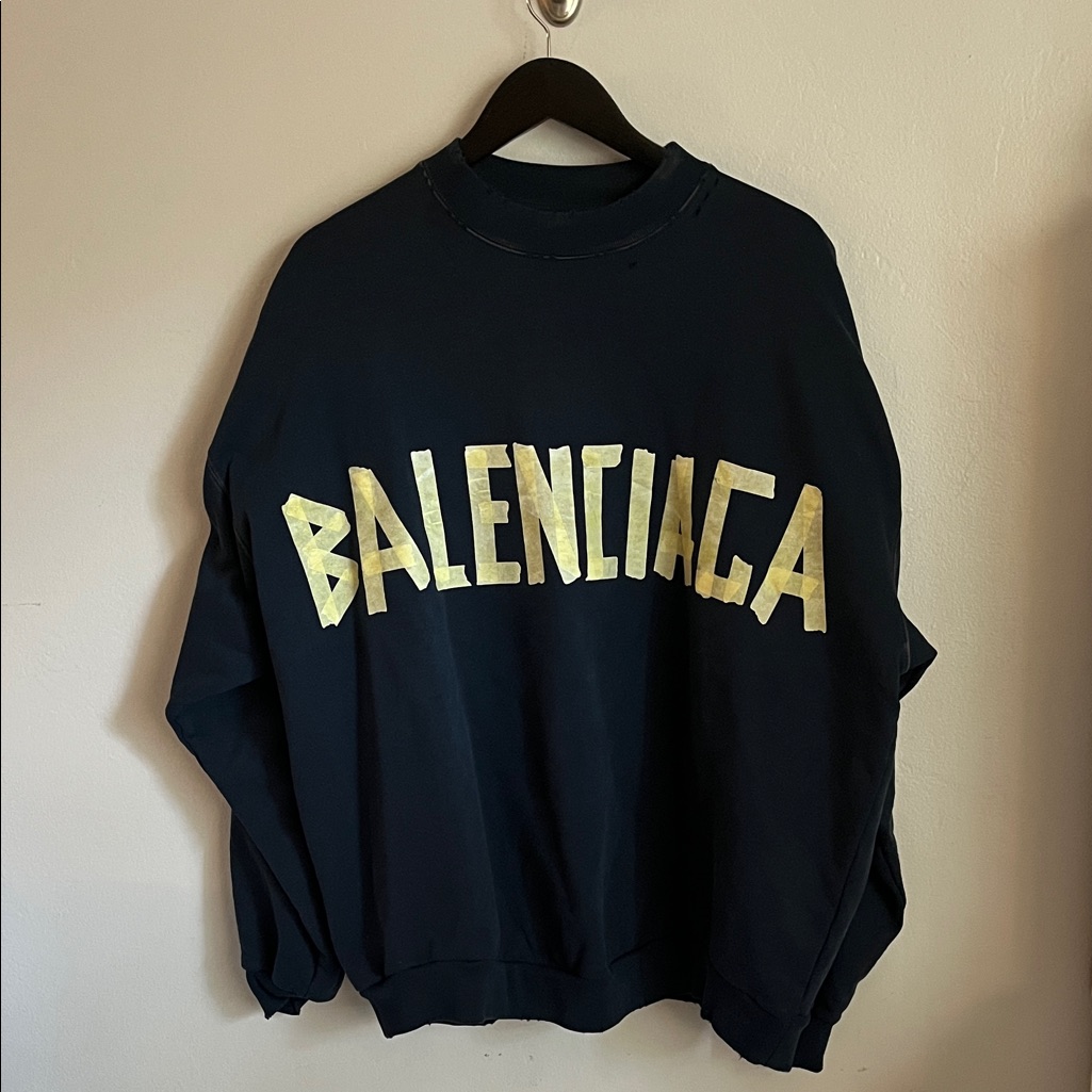 Balenciaga Navy Sweatshirt With Gold Lettering